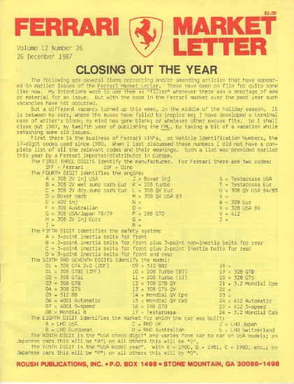 Ferrari Market Letter Vol. 12 N.26
