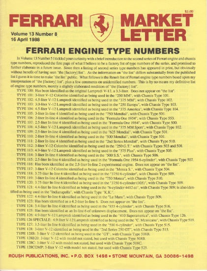 Ferrari Market Letter Vol. 13 N. 8
