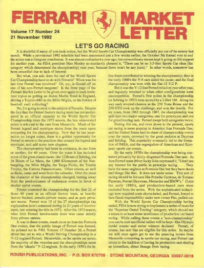 Ferrari Market Letter Vol. 17 N.24