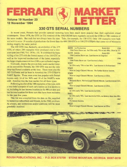 Ferrari Market Letter Vol. 19 N.23