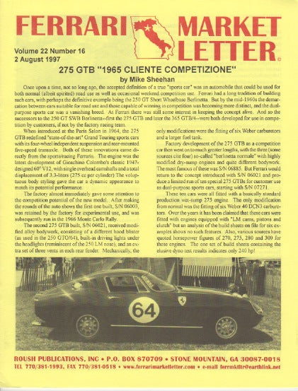 Ferrari Market Letter Vol. 22 N.16