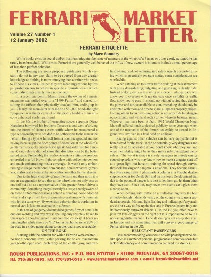 Ferrari Market Letter Vol. 27 N. 1