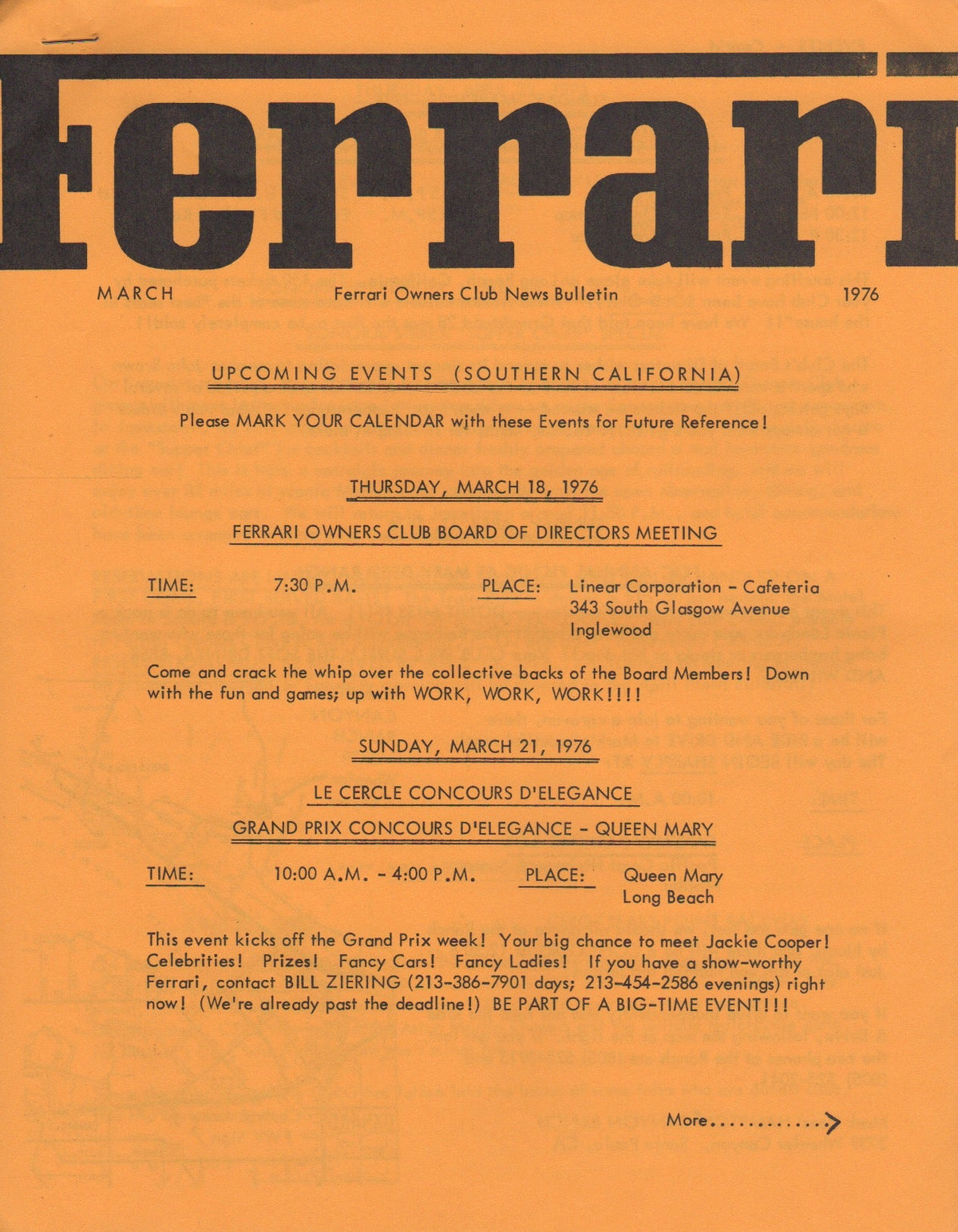 Ferrari, FOC Monthly Bulletin (USA) 1976-03