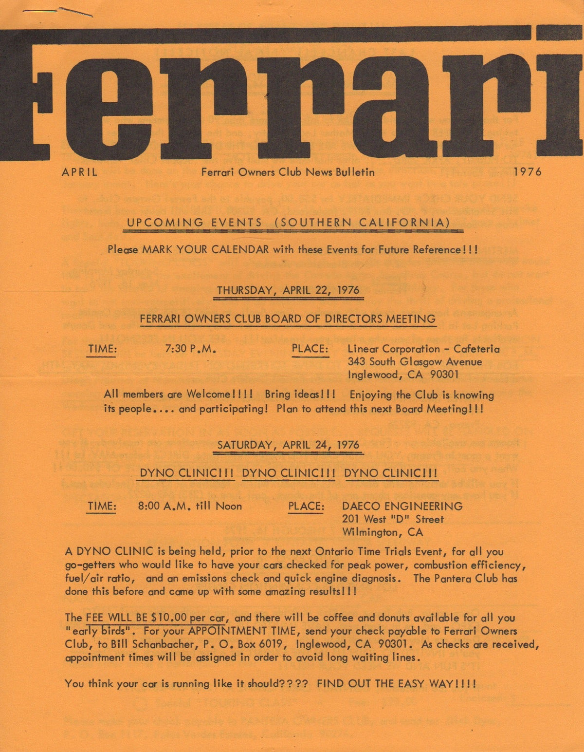 Ferrari, FOC Monthly Bulletin (USA) 1976-04
