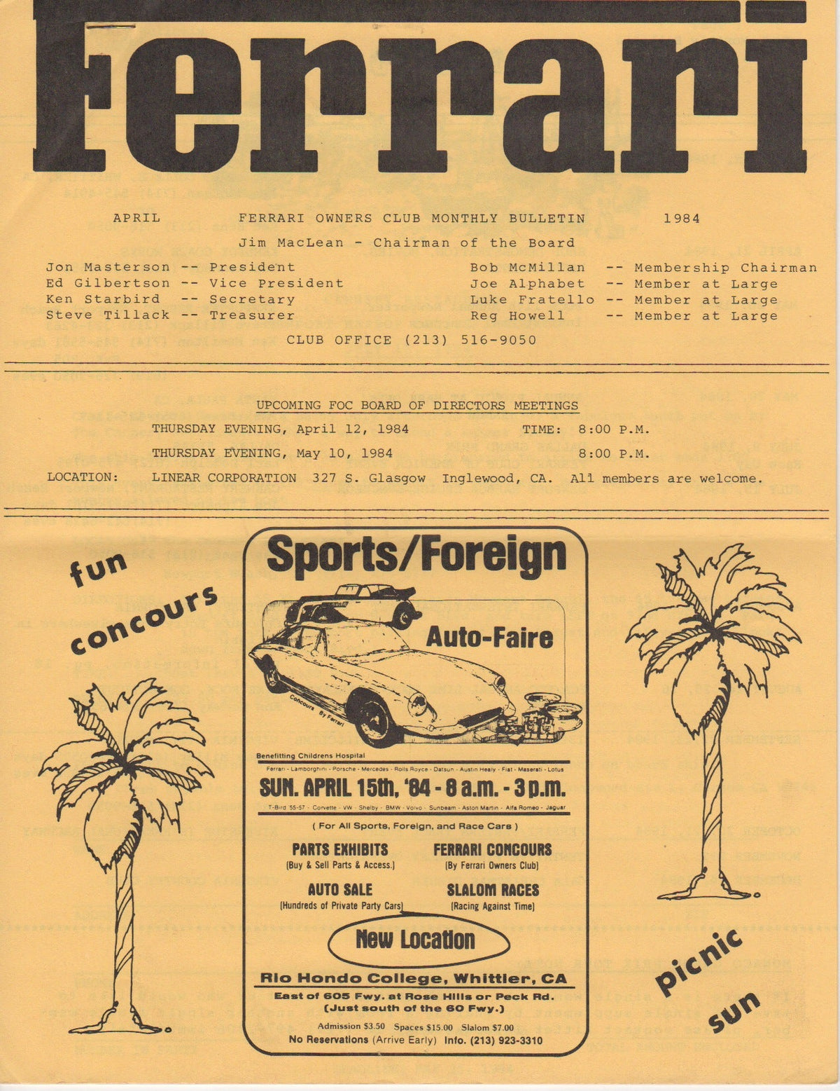 Ferrari, FOC Monthly Bulletin (USA) 1984-04