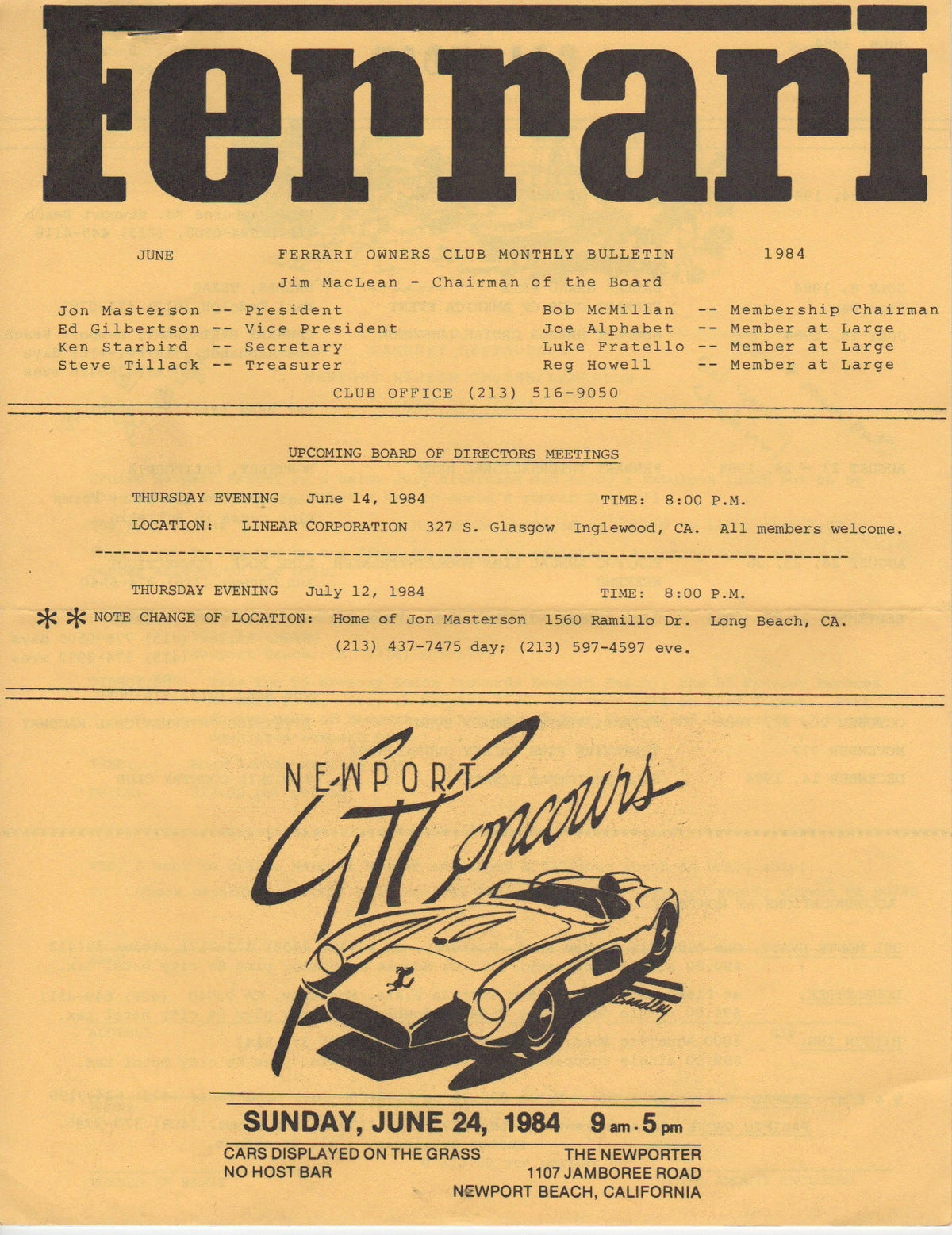 Ferrari, FOC Monthly Bulletin (USA) 1984-06