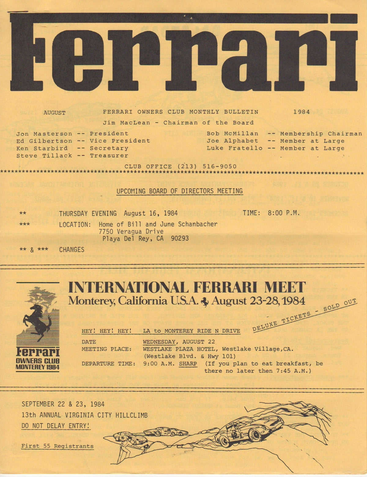 Ferrari, FOC Monthly Bulletin (USA) 1984-08