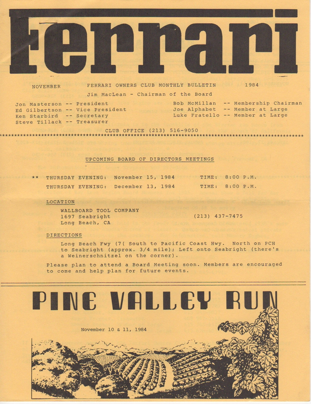 Ferrari, FOC Monthly Bulletin (USA) 1984-11