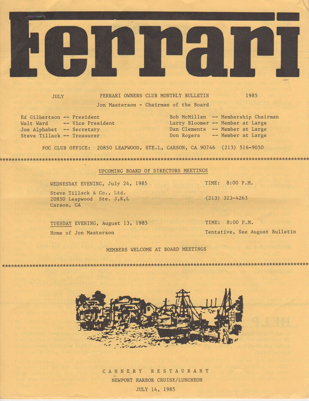 Ferrari, FOC Monthly Bulletin (USA) 1985-07