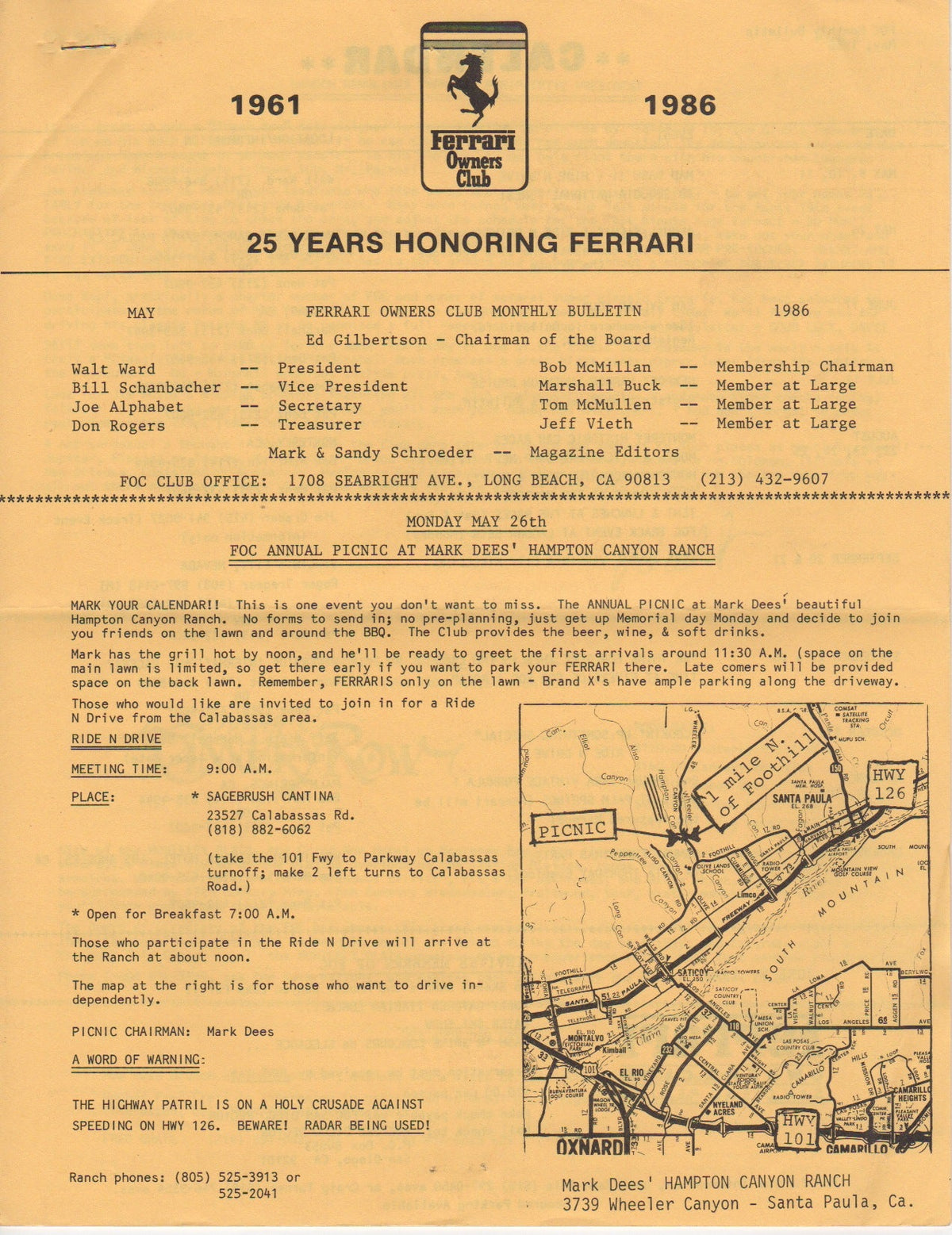 Ferrari, FOC Monthly Bulletin (USA) 1986-05