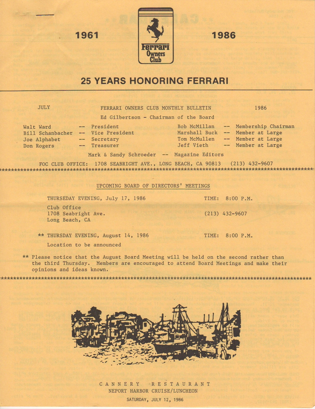 Ferrari, FOC Monthly Bulletin (USA) 1986-07