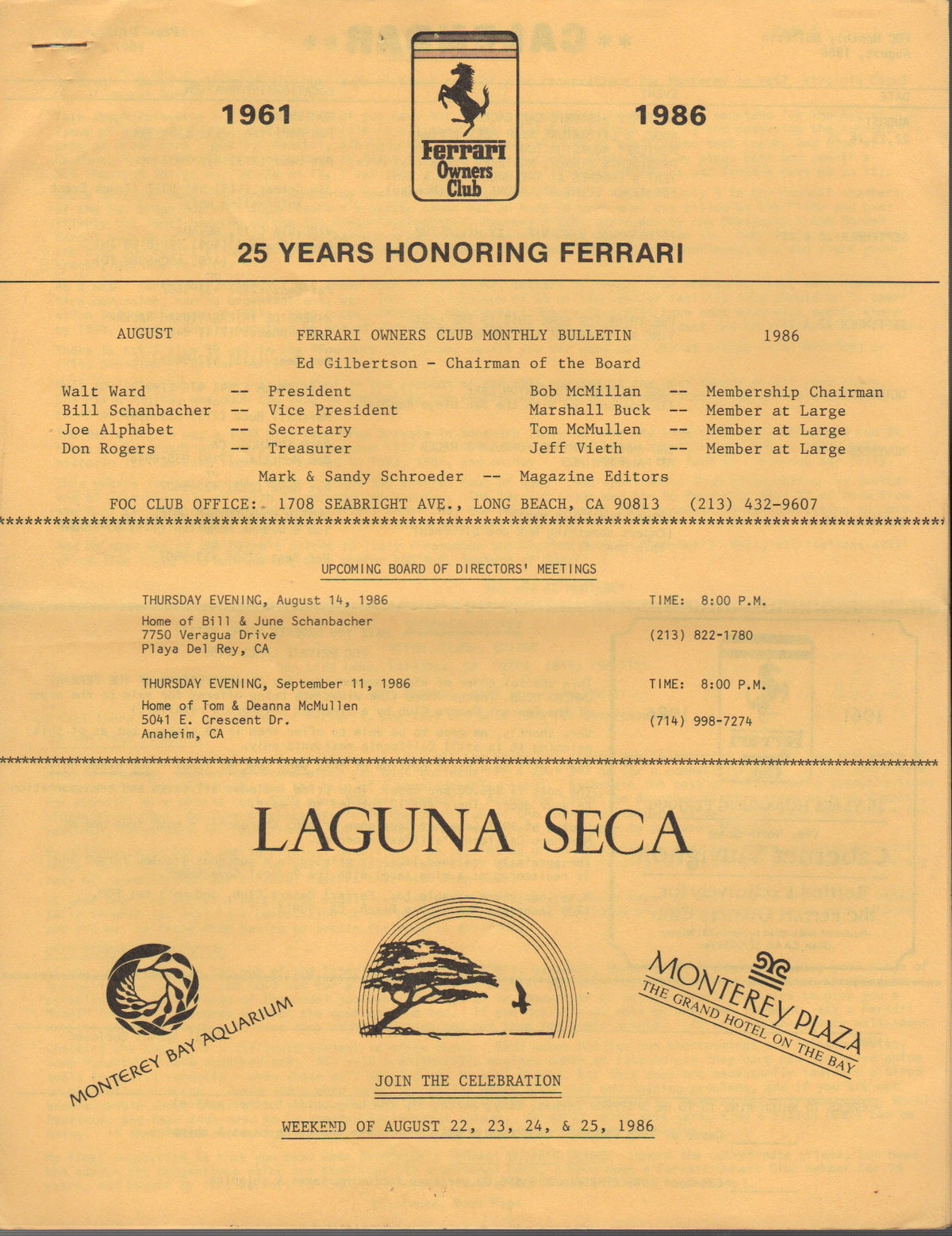 Ferrari, FOC Monthly Bulletin (USA) 1986-08