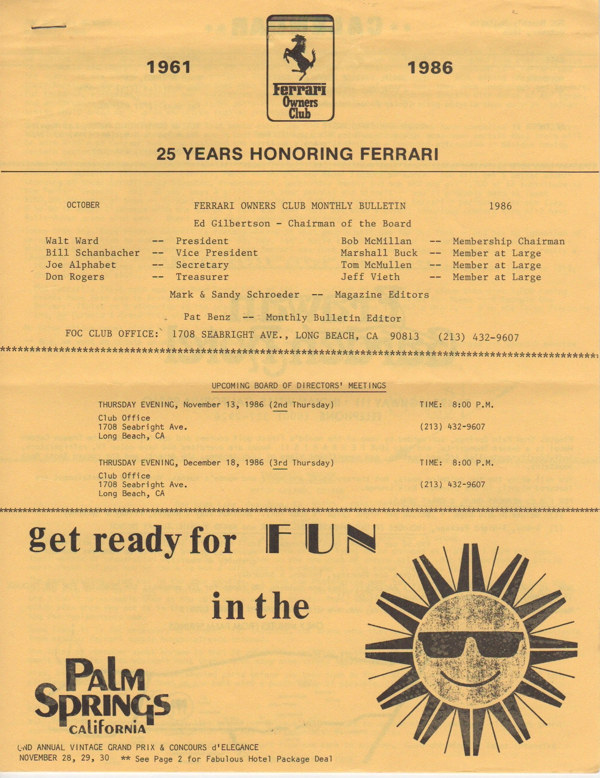 Ferrari, FOC Monthly Bulletin (USA) 1986-10