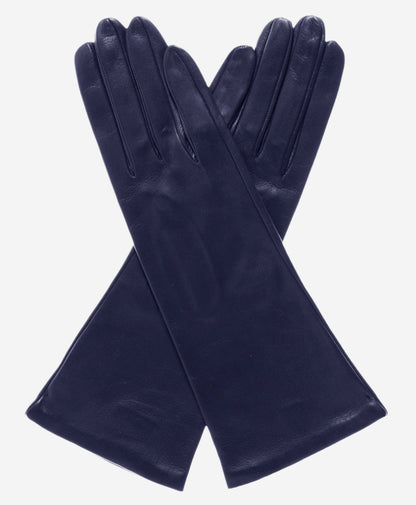 FS01W4 (navy) - Italian 4-button length silk lined leather gloves — photo 1 of 8