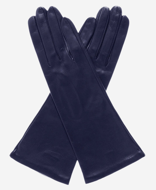 FS01W4 (navy) - Italian 4-button length silk lined leather gloves — photo 1 of 8