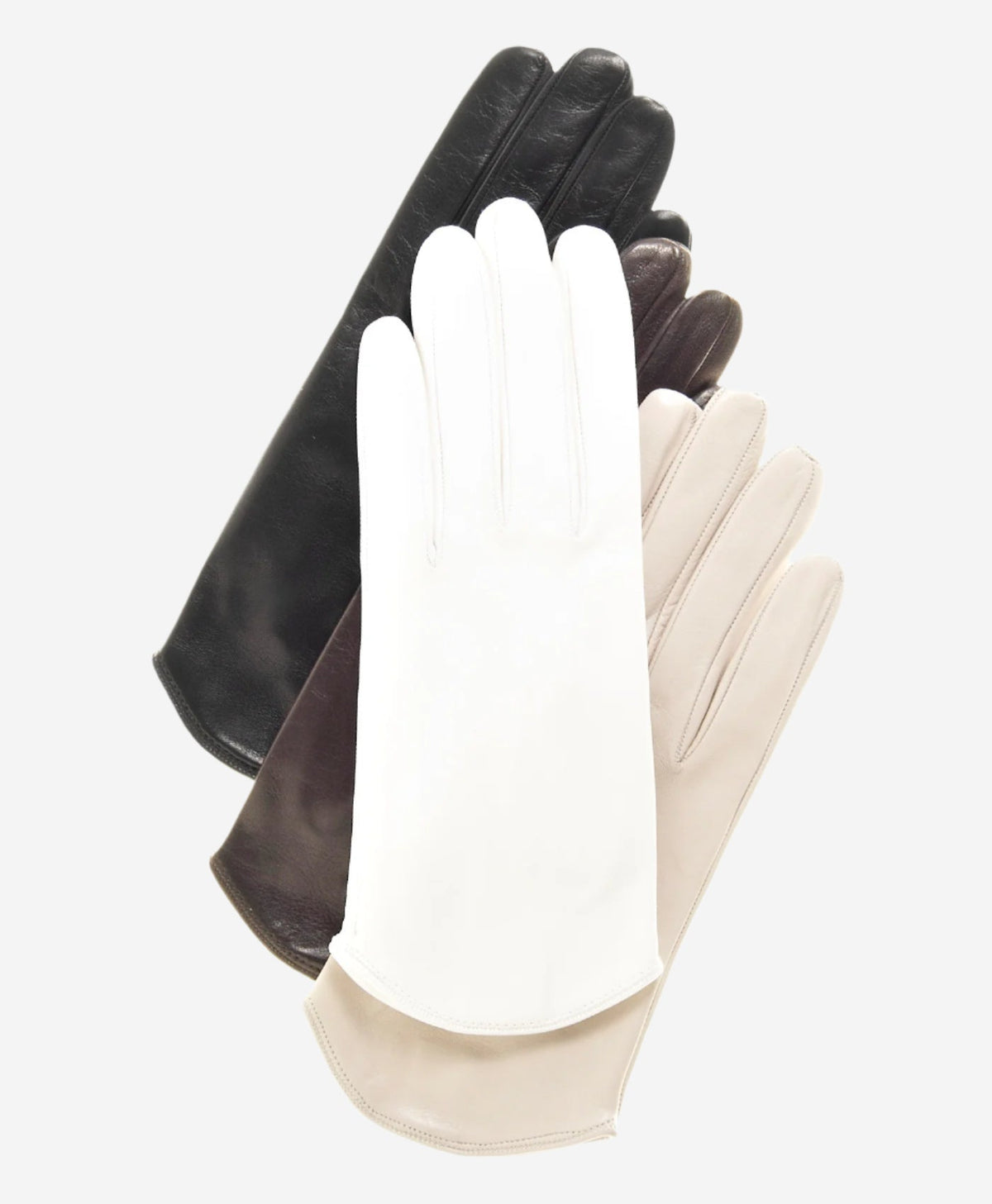 FS02 (cream) - Women's Italian silk lined leather gloves with curved hem — photo 2 of 8
