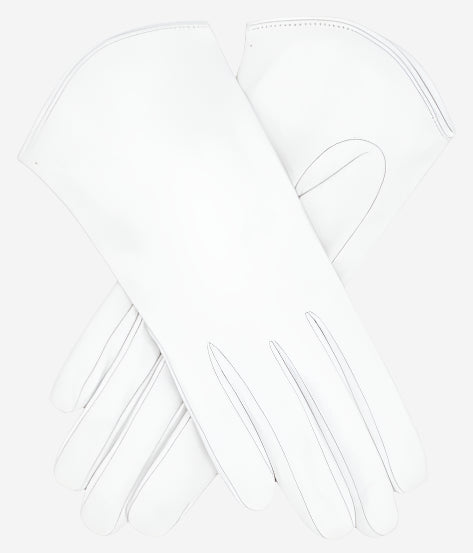 FS02 (white) - Women's Italian silk lined leather gloves with curved hem — photo 1 of 8