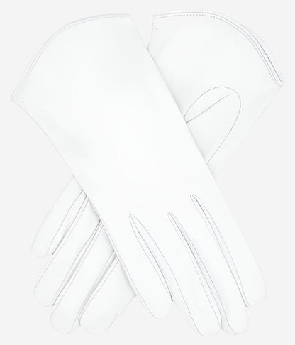 FS02 (white) - Women's Italian silk lined leather gloves with curved hem — photo 1 of 8