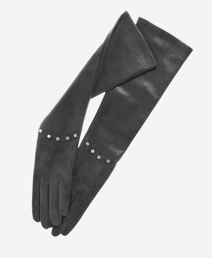 FS03W12 (slate) - Italian leather evening gloves with Swarovski crystal accents 12-button length — photo 1 of 8