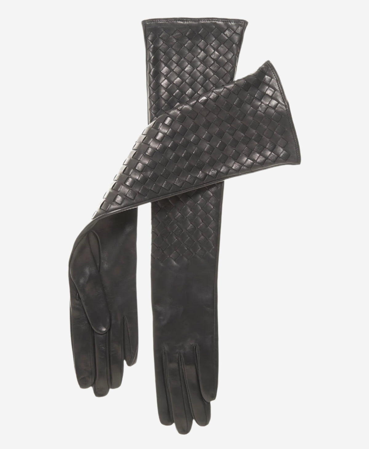 FS04W10 (black) - Italian long woven leather gloves 10-button length — photo 1 of 7