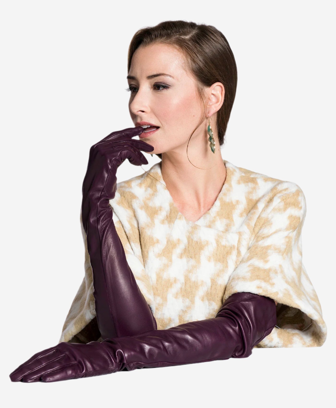 FS15W16 (black/grape) - Italian silk lined opera leather gloves 16-button length — photo 2 of 10