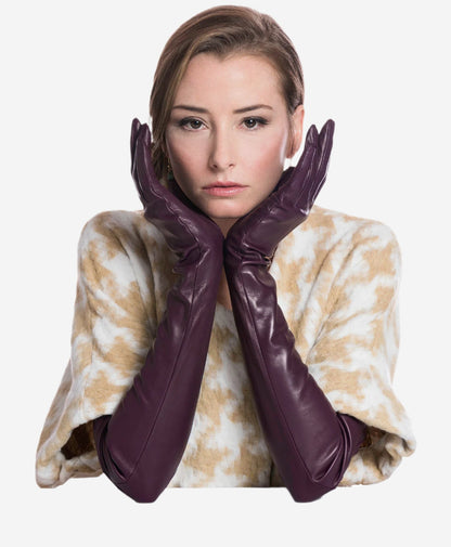 FS15W16 (black/grape) - Italian silk lined opera leather gloves 16-button length — photo 3 of 10