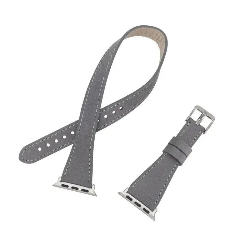 Luxury Double Wrap Grey Leather Apple Watch Band - San Diego