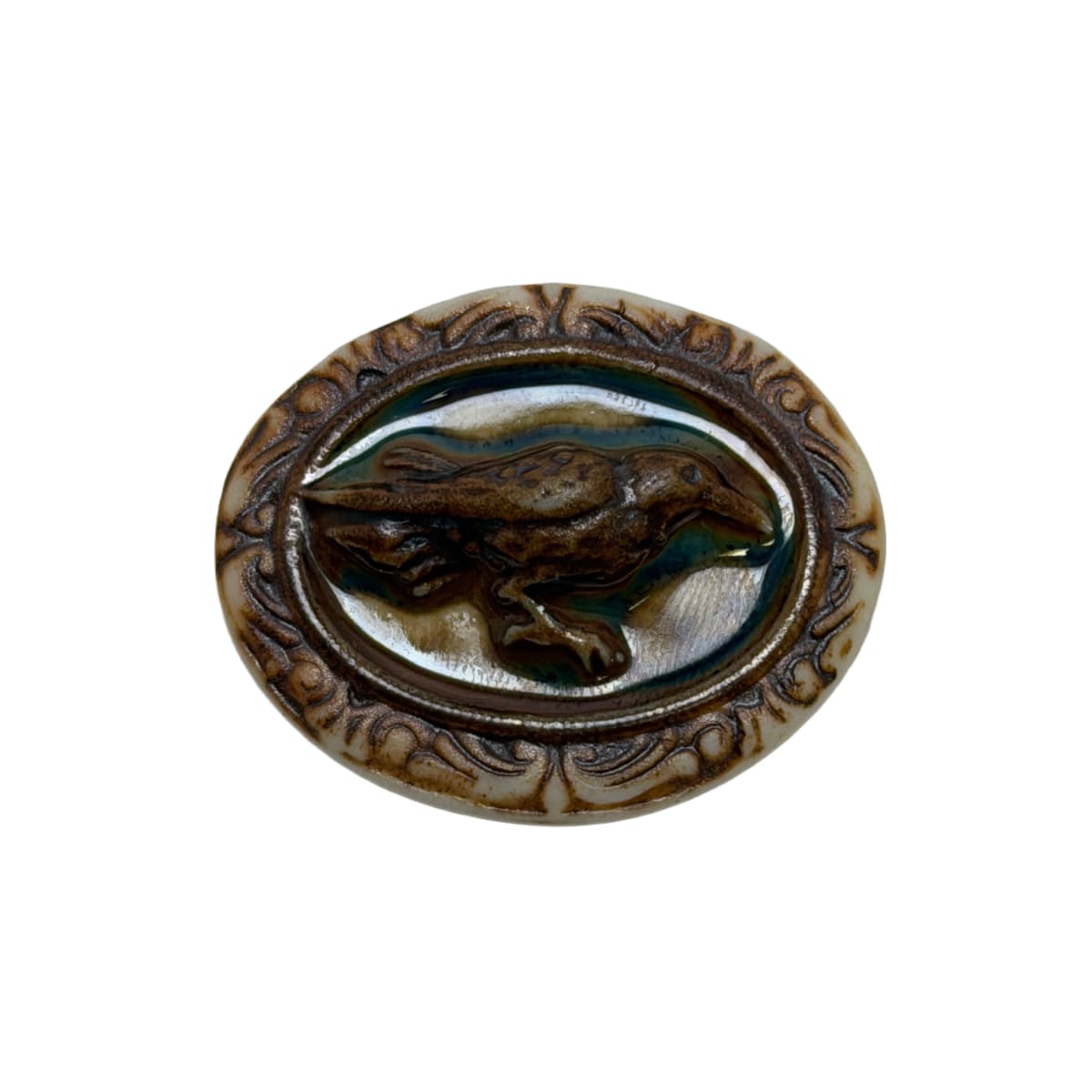 Ceramic Bird Focal Pendant - Glazed Brown Earth Tones - 45mm Oval Statement Piece