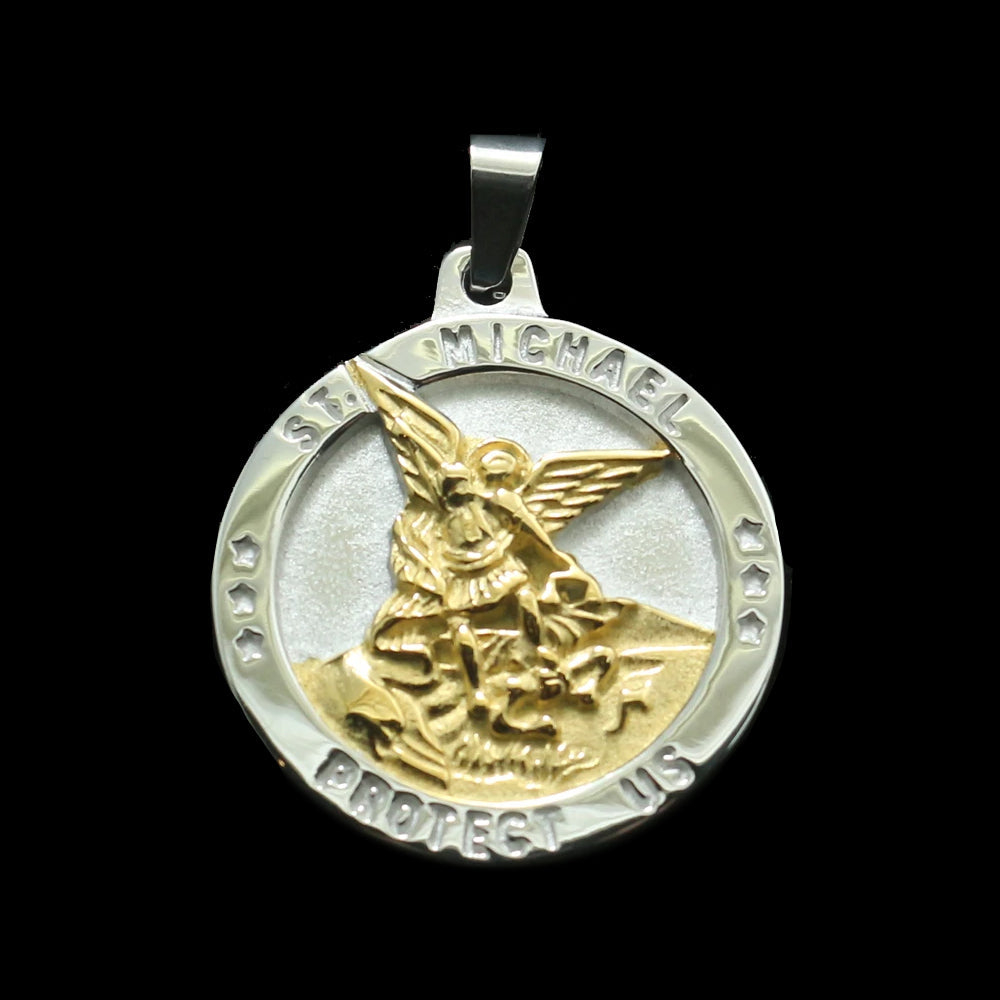 Stainless Steel St. Michael Medal for Men - Two-Tone