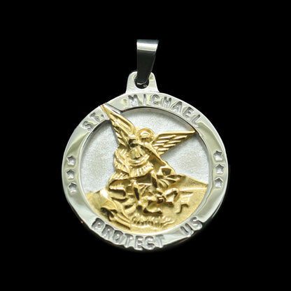 Stainless Steel St. Michael Medal for Men - Gold and Black