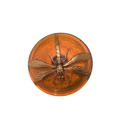 Czech Glass Dragonfly Button 40mm - Amber Orange with Gold Lustre Shank Button