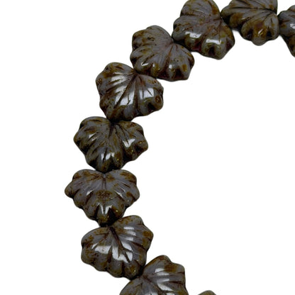Czech Glass Leaf Beads 13x11mm Smoky Brown - 20 Beads per Strand