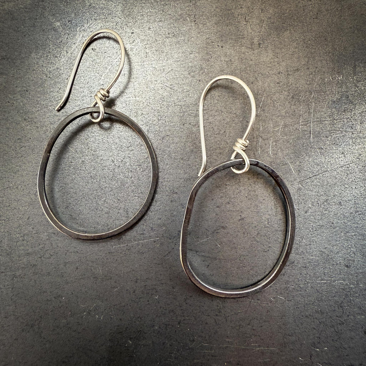 Abstract Hoop Earrings with Dark Patina + Gemstone Dangles