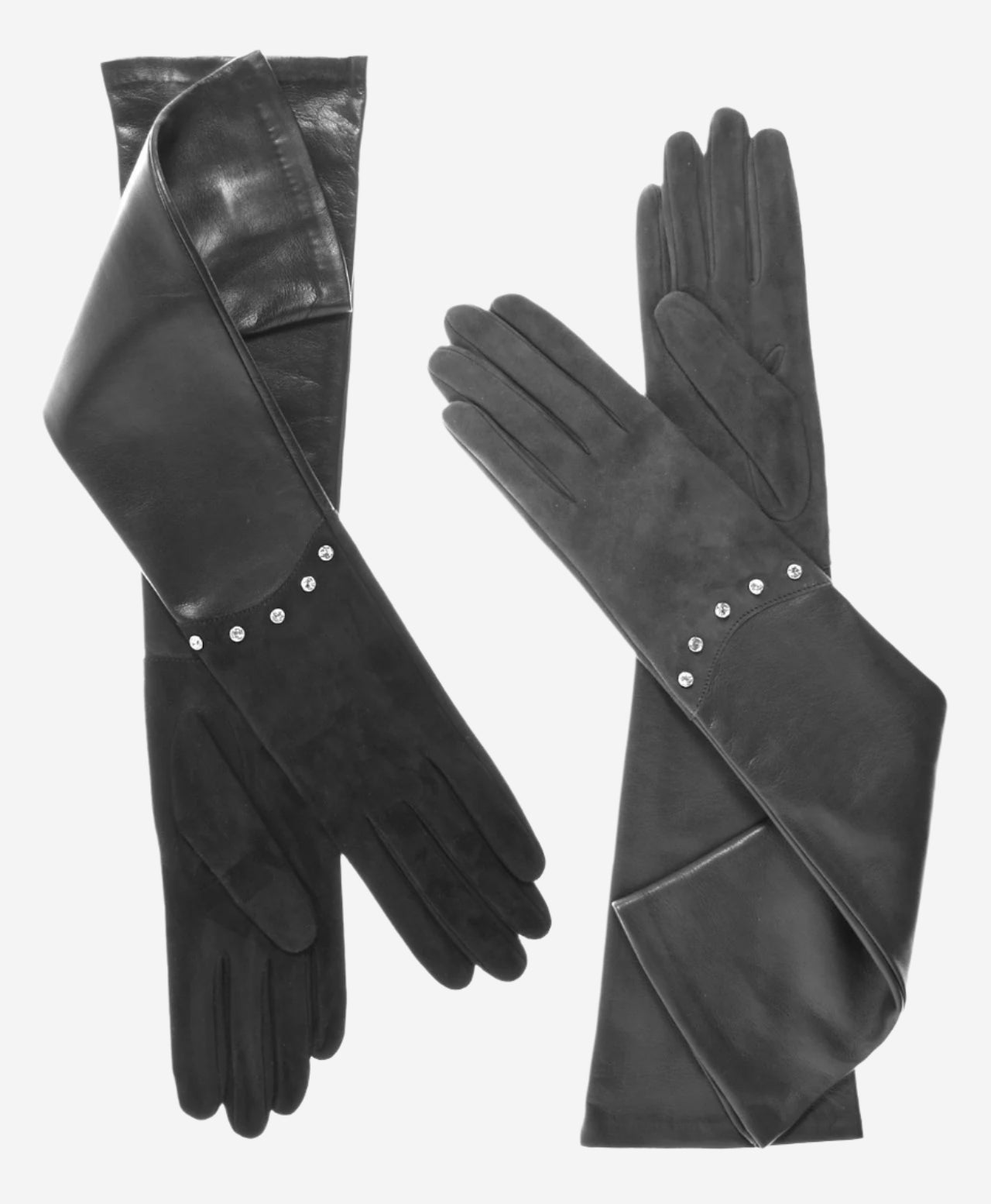 FS03W12 (slate) - Italian leather evening gloves with Swarovski crystal accents 12-button length — photo 2 of 8