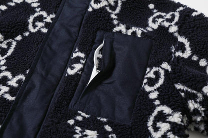 Gucci GG Fuzzy Fabric Jacquard Jacket 'Dark Blue'
