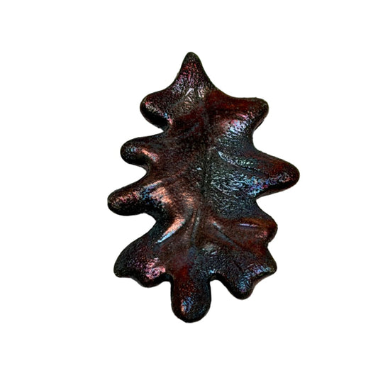 Raku Ceramic Leaf Focal Pendant - Artist Signed Rama - 46mm Brown Copper Iridescent