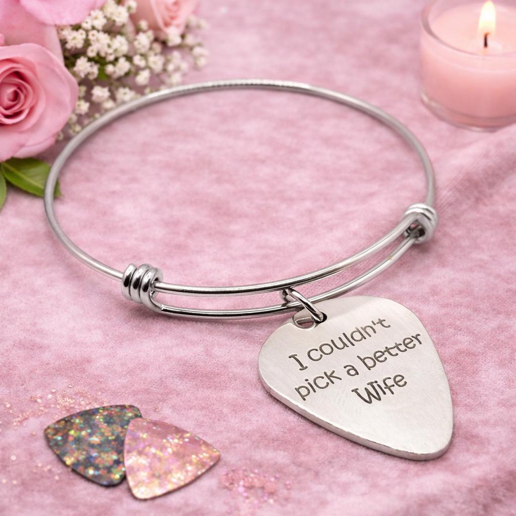 I Couldn't Pick A Better Wife Bracelet Stainless Steel Expanding Bangle Guitar Pick Charm Gift For Wife Anniversary