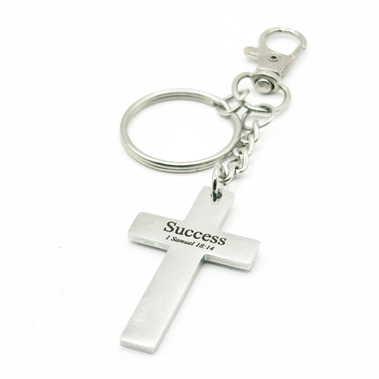 Success Scripture Cross Clip On Keychain Christian Gift Bible Verse Keychain Faith Keyring Inspirational Stainless Steel Cross Charm