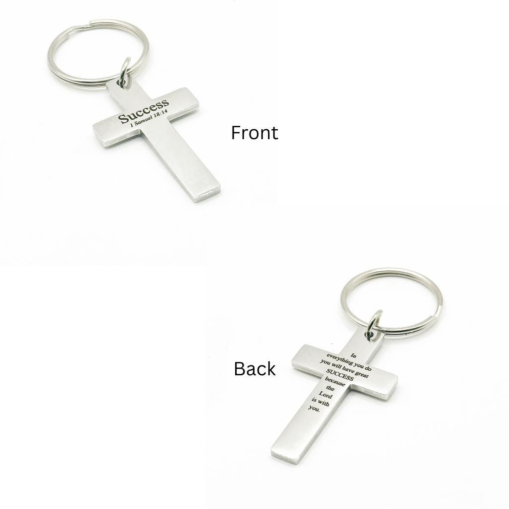 Success 1 Samuel 18 14 Cross Keychain Stainless Steel Christian Gift Inspirational Scripture Key Ring Faith Encouragement