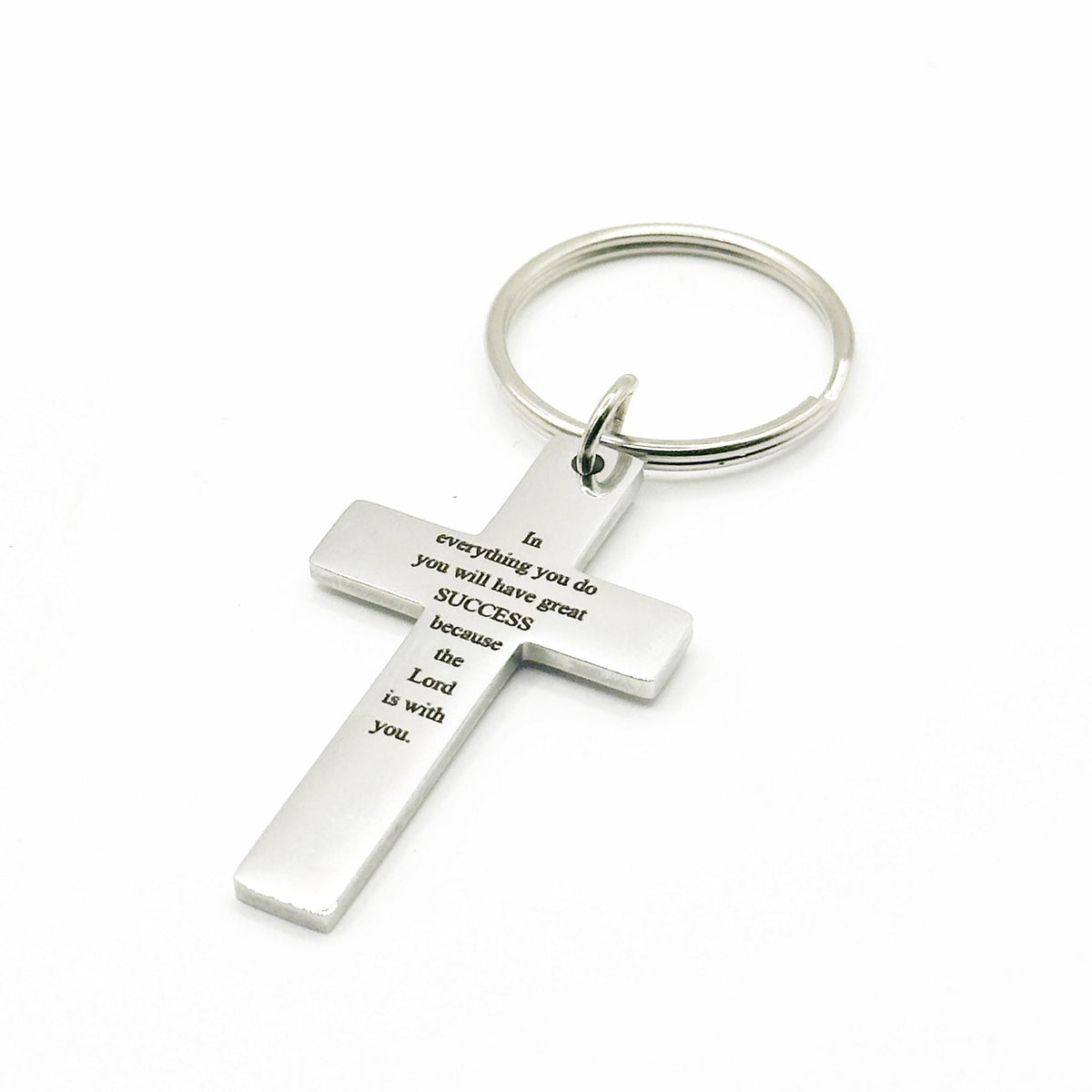 Success 1 Samuel 18 14 Cross Keychain Stainless Steel Christian Gift Inspirational Scripture Key Ring Faith Encouragement