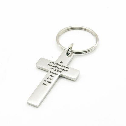 Success 1 Samuel 18 14 Cross Keychain Stainless Steel Christian Gift Inspirational Scripture Key Ring Faith Encouragement