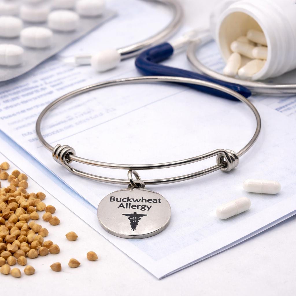 Buckwheat Allergy Medical Condition Charm Bracelet Stainless Steel Expanding Bangle Allergy Awareness Jewelry
