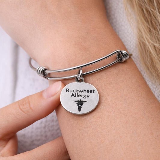 Buckwheat Allergy Medical Condition Charm Bracelet Stainless Steel Expanding Bangle Allergy Awareness Jewelry