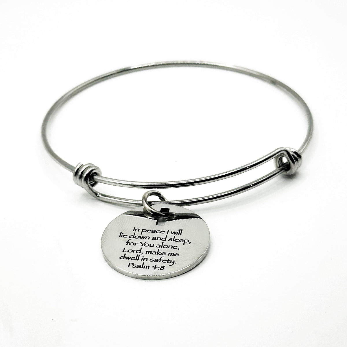 Psalm 4 8 Bracelet In Peace I Will Lie Down And Sleep Christian Scripture Expanding Bangle Faith Jewelry Gift