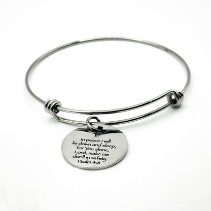 Psalm 4 8 Bracelet In Peace I Will Lie Down And Sleep Christian Scripture Expanding Bangle Faith Jewelry Gift