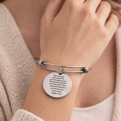Isaiah 53 5 Scripture Bracelet Christian Faith Jewelry Stainless Steel Engraved 25mm Charm Bible Verse Gift