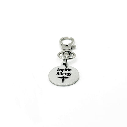 Aspirin Allergy Medical Alert Clip On Charm Stainless Steel Allergy Tag Emergency Awareness Gift