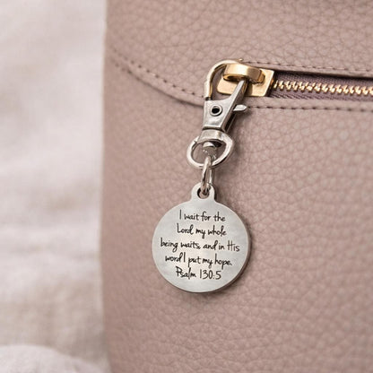 Psalm 130 5 Clip On Charm Christian Bible Verse Charm Stainless Steel Engraved Charm Lobster Clasp Bag Zipper Pull Gift