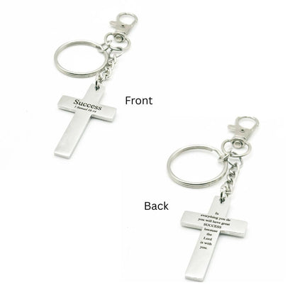 Success Scripture Cross Clip On Keychain Christian Gift Bible Verse Keychain Faith Keyring Inspirational Stainless Steel Cross Charm