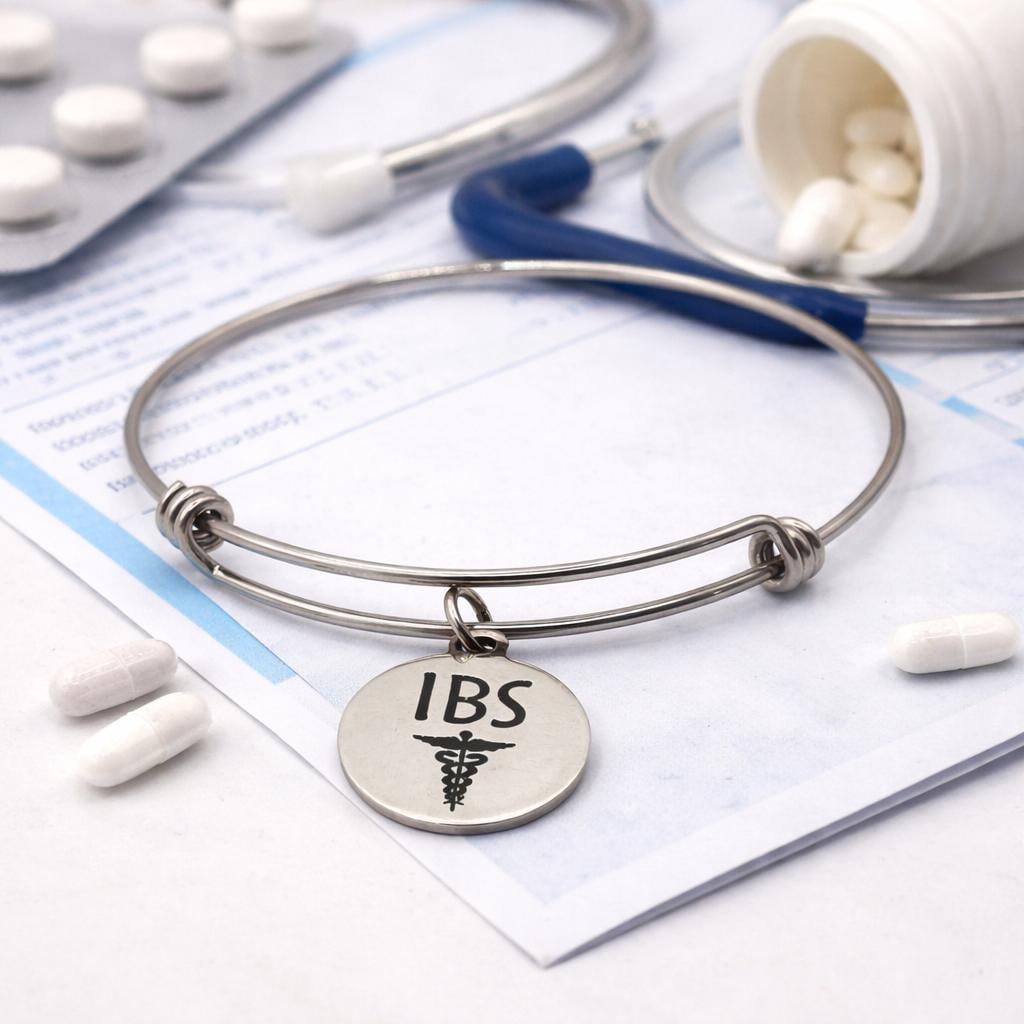 IBS Medical Condition Charm Bracelet Stainless Steel Expanding Bangle Digestive Health Awareness Jewelry